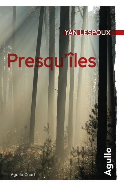 image d'une forêt, de la brume, des troncs de pins, le titre et le nom de l'auteur en rouge